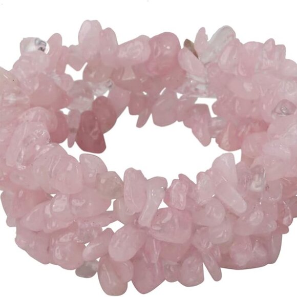 SALE - Pink Quartz Gemstone Beaded Stretch Bracelet - 5 Layers - Picture 5 of 5